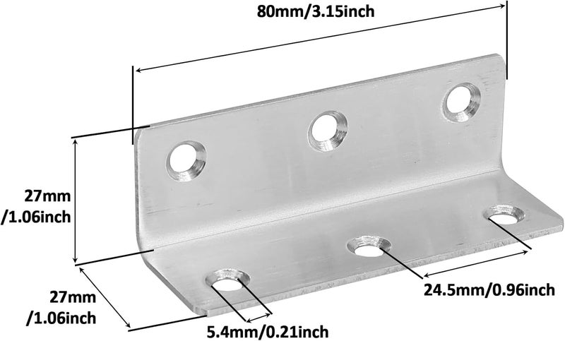 Redunest L Bracket, Heavy Duty Corner Brace, 10 Pack 3.2" Metal Shelf Bracket Angle Bracket for Shelves, Polished Silver Stainless Steel Braces for Wood Furniture - Image 2